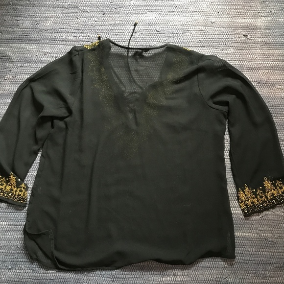 Vintage Plus Size Beaded and Embroidered Sheer Boho Shirt with Lacing. Size 18 - Picture 9 of 9